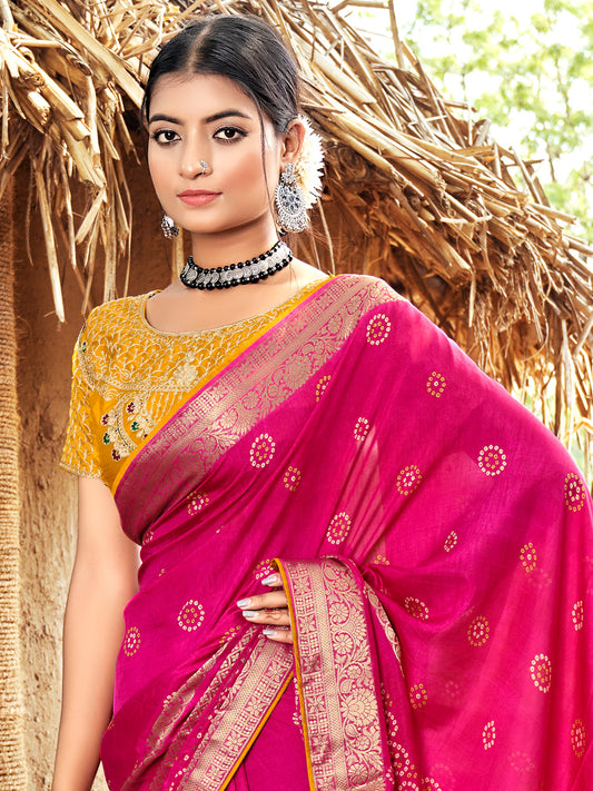 Pink Jacquard Silk Saree for Festive Season