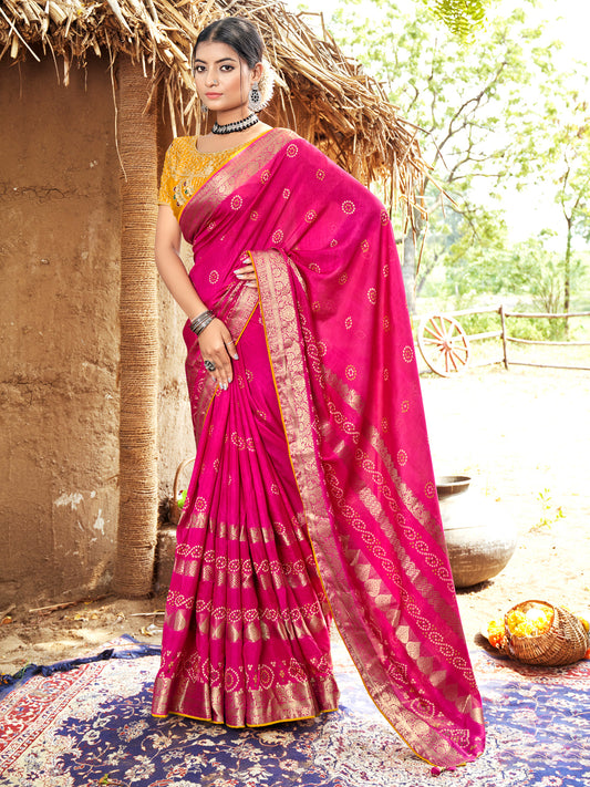 Pink Jacquard Silk Saree for Festive Season