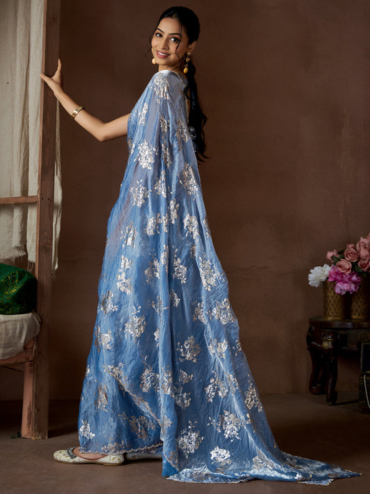 Light Blue Pure Silk Party Wear Saree