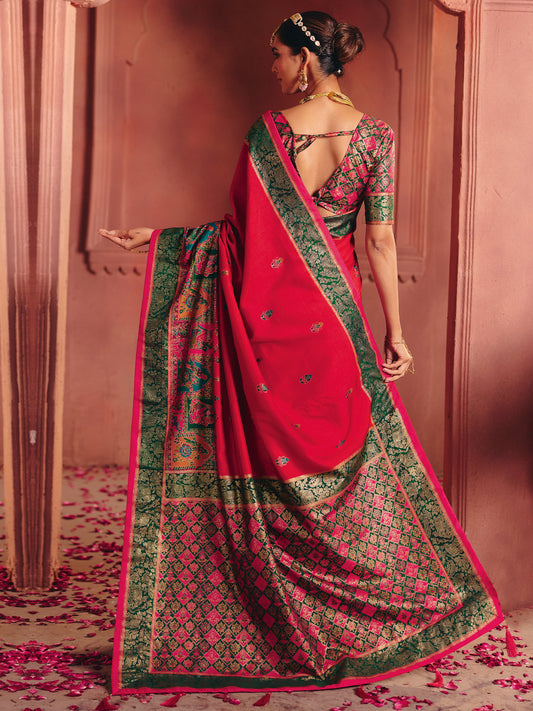 Crimson Silk Banarasi Saree with Meenakari Pallu & Brocade Blouse