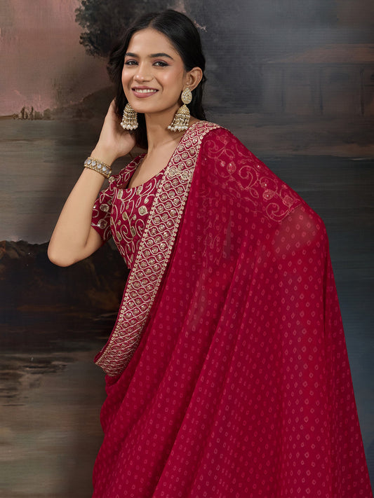 Deep Rani Pink Bandhani Georgette Saree