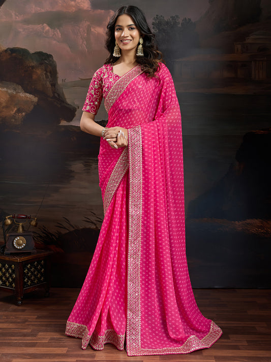HOT PINK BANDHANI GEORGETTE SAREE