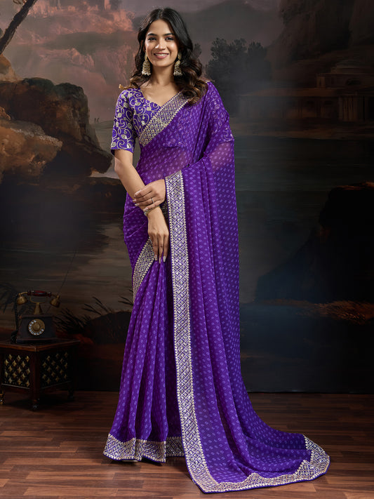 Royal Purple Bandhani Georgette Saree