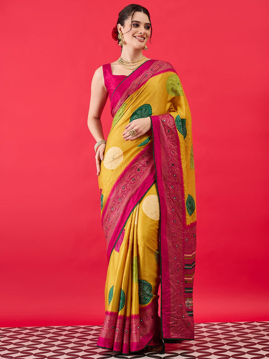 Mustard Yellow & Pink Traditional Bandhani