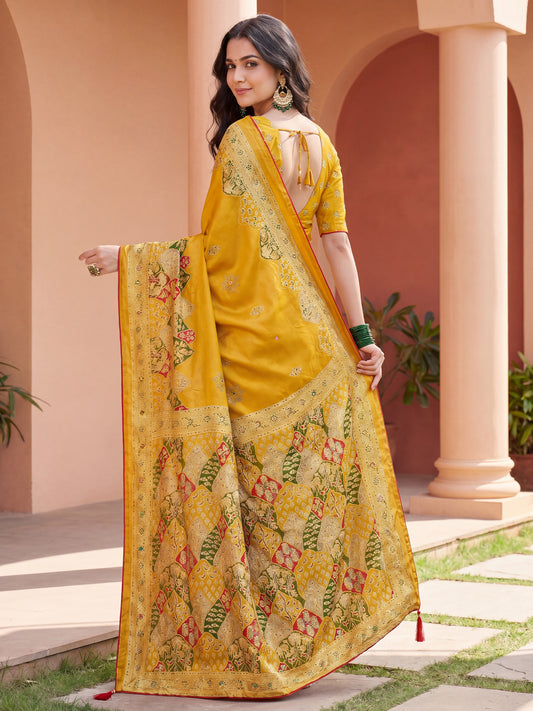 Mustard Yellow Banarasi Silk Blend Saree