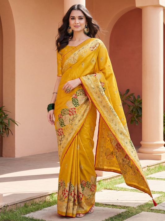 Mustard Yellow Banarasi Silk Blend Saree