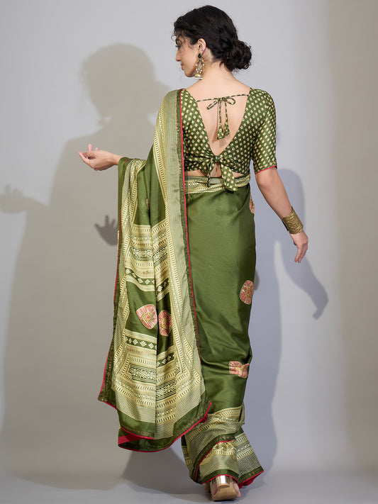 Teal Green Tissue Silk Saree with Zari Stripes
