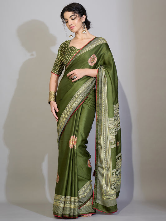 Teal Green Tissue Silk Saree with Zari Stripes