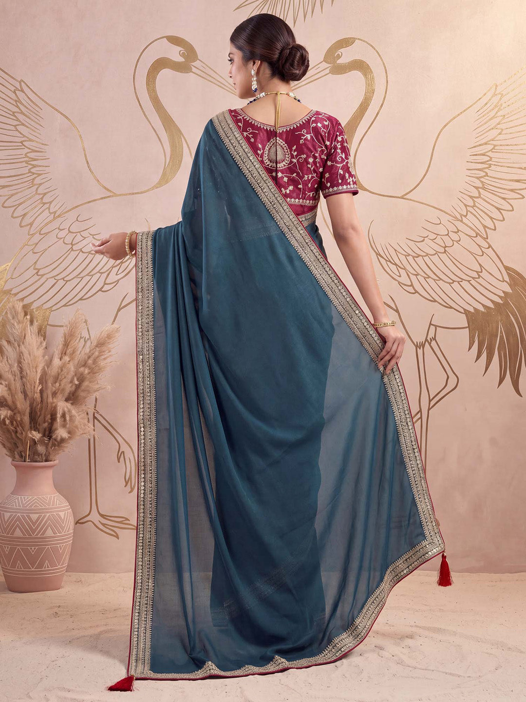 teal blue colour saree
Festive saree collection
Reception saree collection