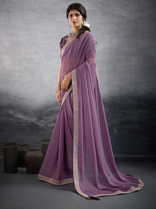 Lavender Chiffon Silk Blend Saree