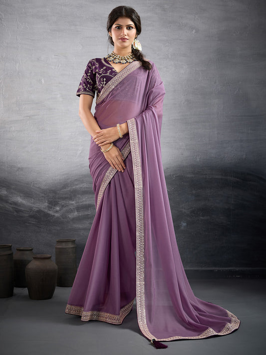 Lavender Chiffon Silk Blend Saree