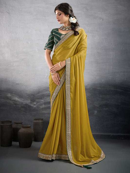 Mehr Mustard Yellow Georgette Saree