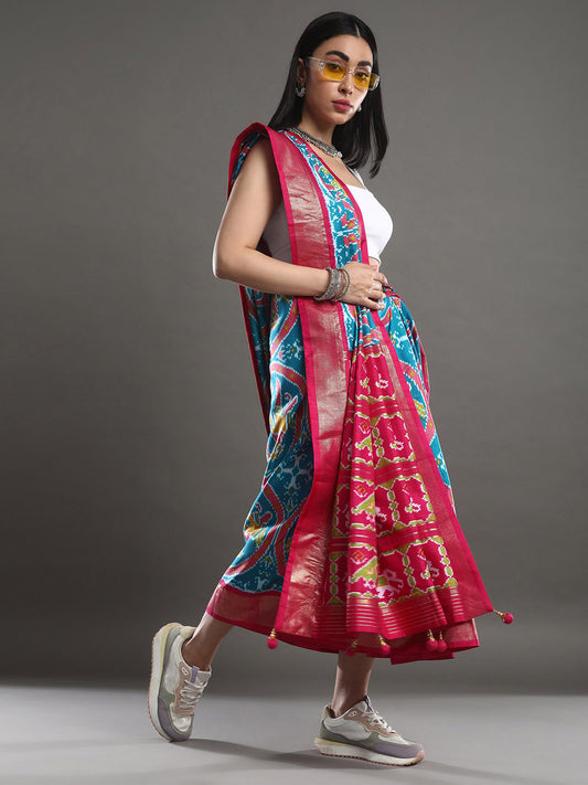 Sky blue Silk blend ikkat Saree
