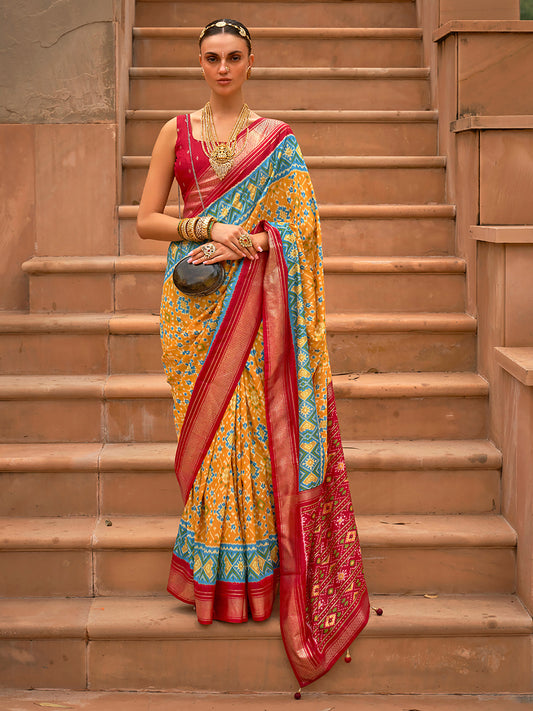 Mustard and Red Silk Blend saree