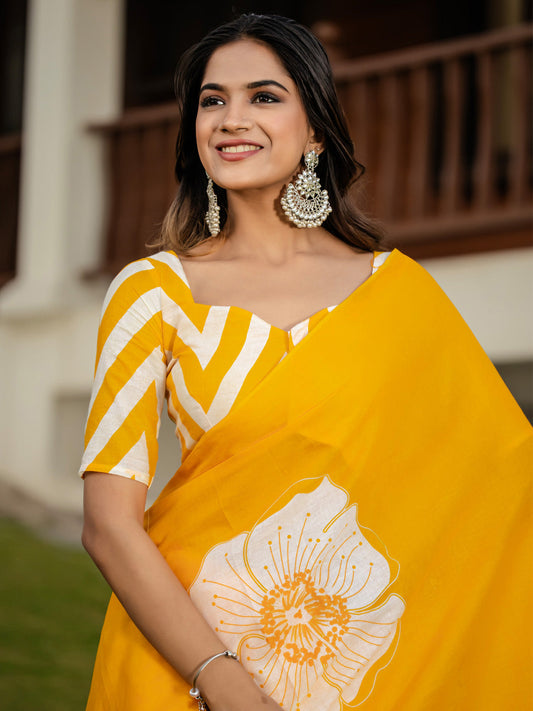 Sunshine Yellow Cotton Saree