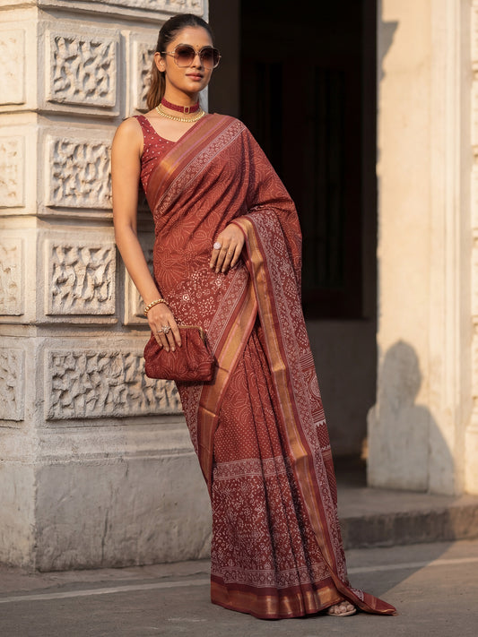 Maroon : Banarasi Silk : Heritage Floral Zari Weaving Saree