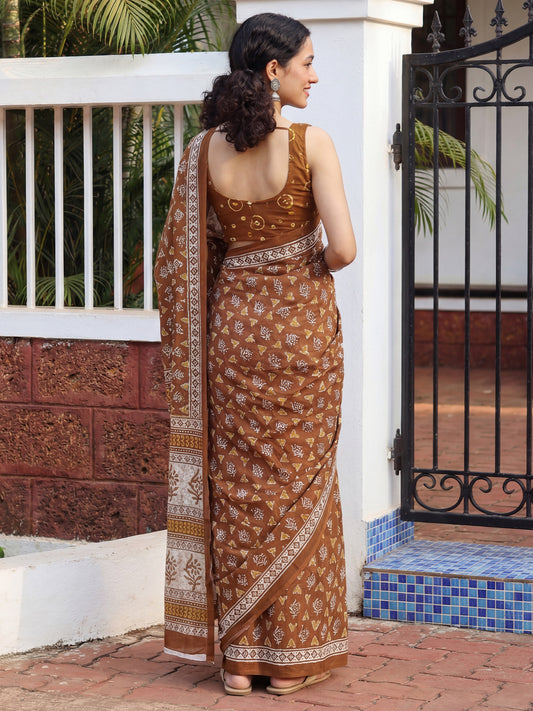 Rust Orange Printed Saree