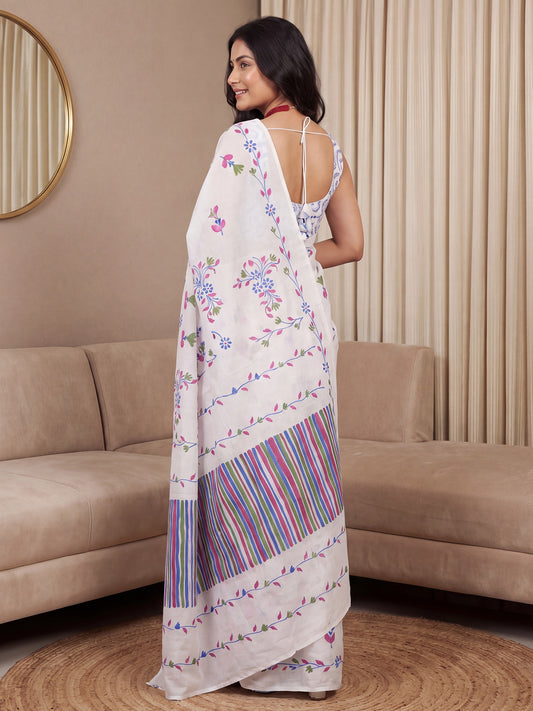 White Saree Floral Digital Print Saree