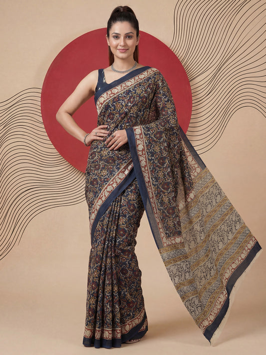 Cotton Mulmul  Kalamkari Pallu Saree
