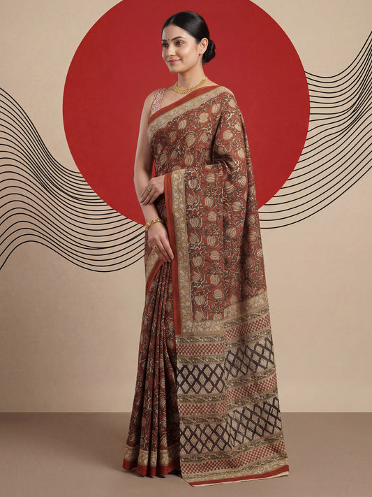 Cotton Mulmul Geometric Checker Saree