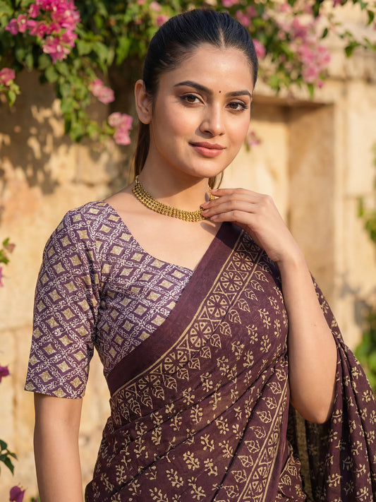 Cotton Mulmul Geometric Vine Saree