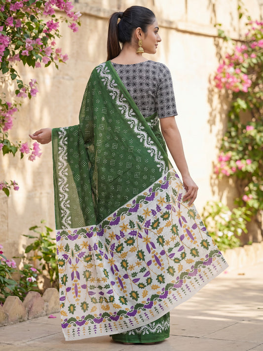 Cotton Mulmul  Contrast Paneled Pallu Saree