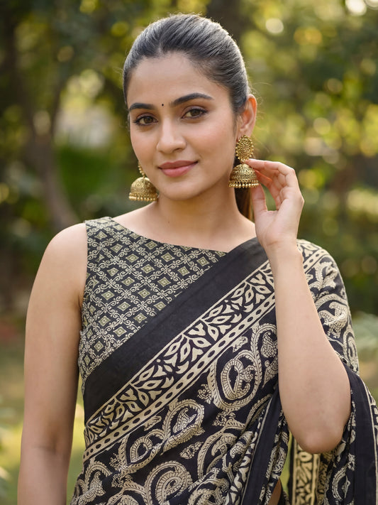 Kalamkari Print Cotton Mulmul Saree