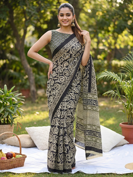 Kalamkari Print Cotton Mulmul Saree