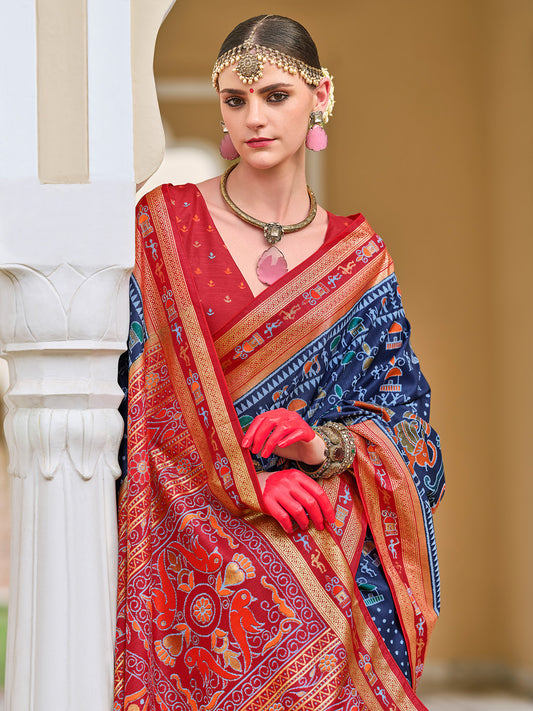 Silk Blend Heritage Banarasi Style Patola Print Saree