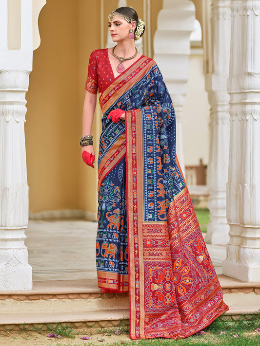 Silk Blend Heritage Banarasi Style Patola Print Saree