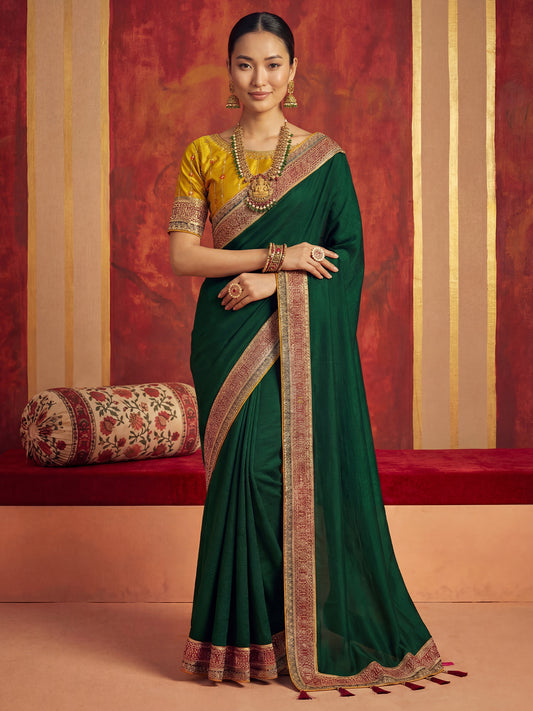 Olive Green Tissue Silk Saree with Zari Stripes