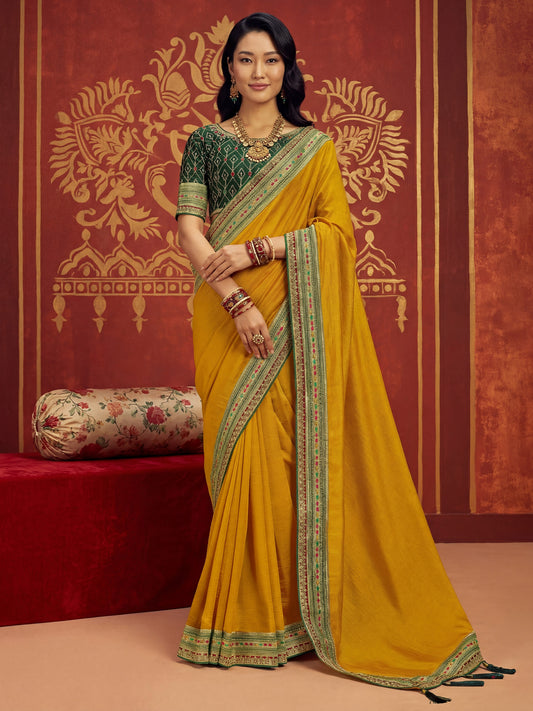 Mustard Yellow Tissue Silk Saree with Zari Stripes