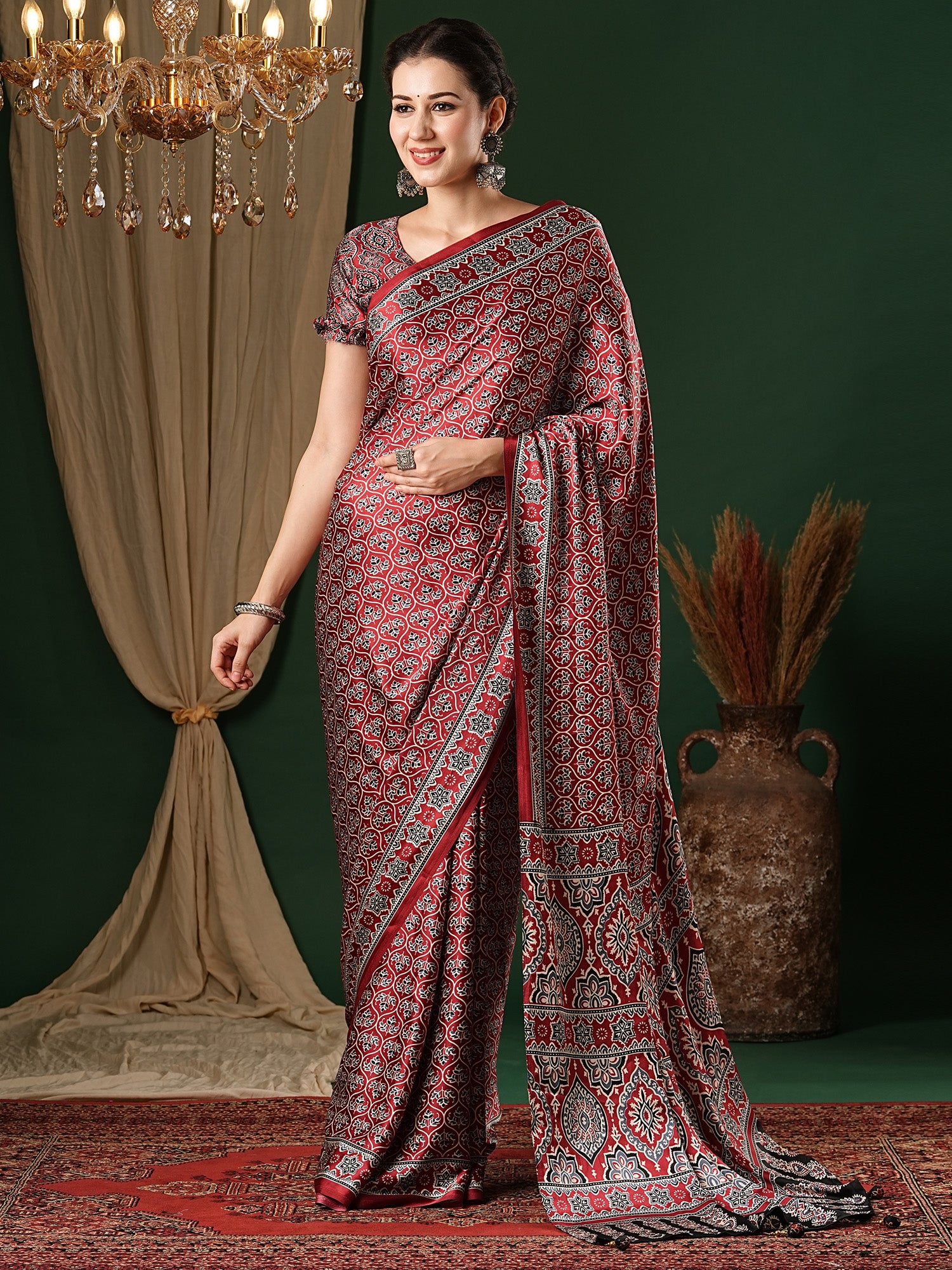 Ajrakh Block Printed Saree