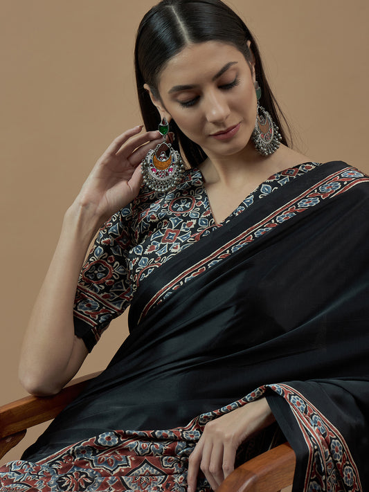 Jet Black Modal Silk Saree