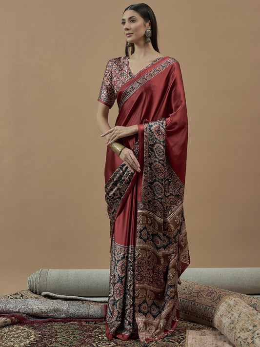 Rust Red Ajrakh Saree