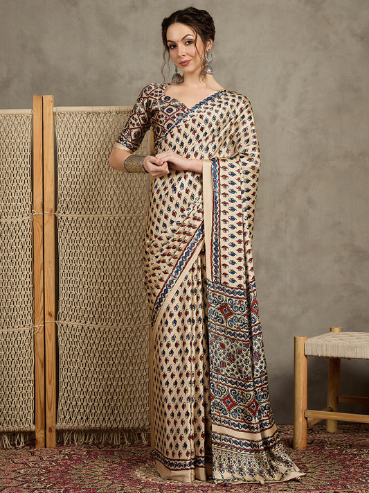 Ajrakh Printed Saree