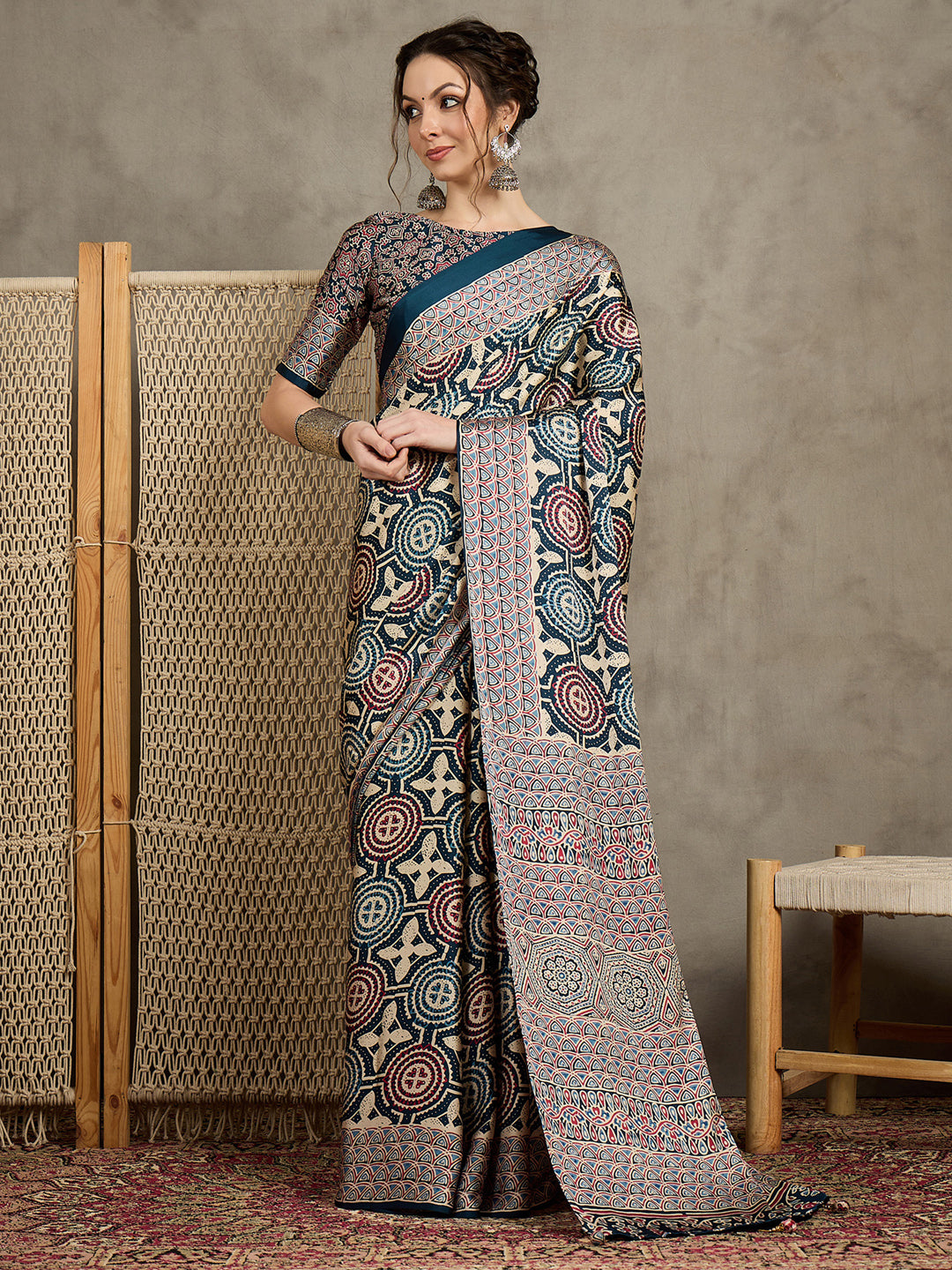 Ajrakh  Printed Saree