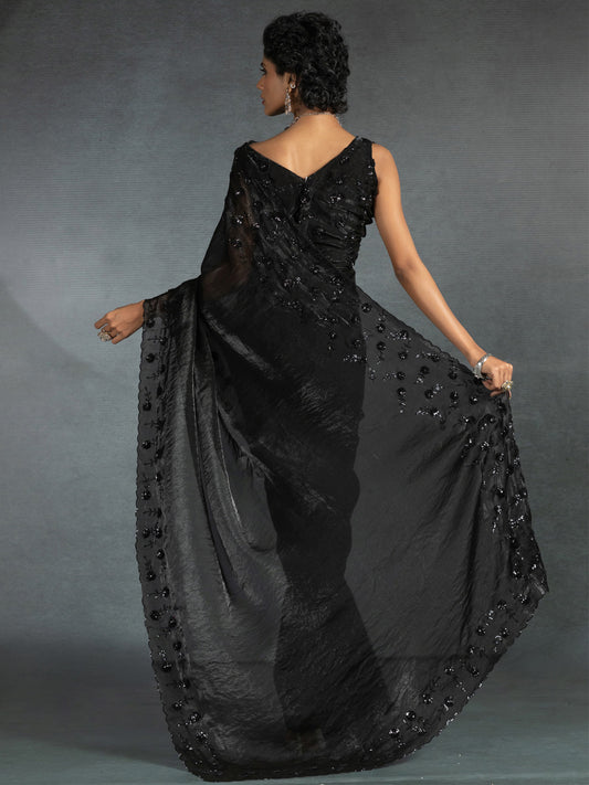 Midnight Black Shimmer Saree