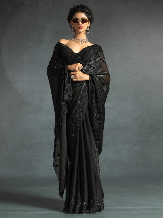 Midnight Black Shimmer Saree