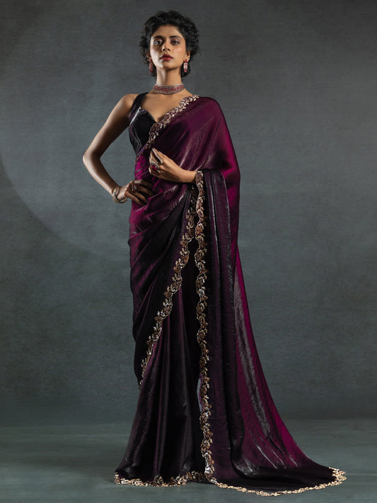 Purple & Gold Embellished Saree