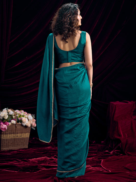 Teal Georgette Saree with Embroidered Blouse