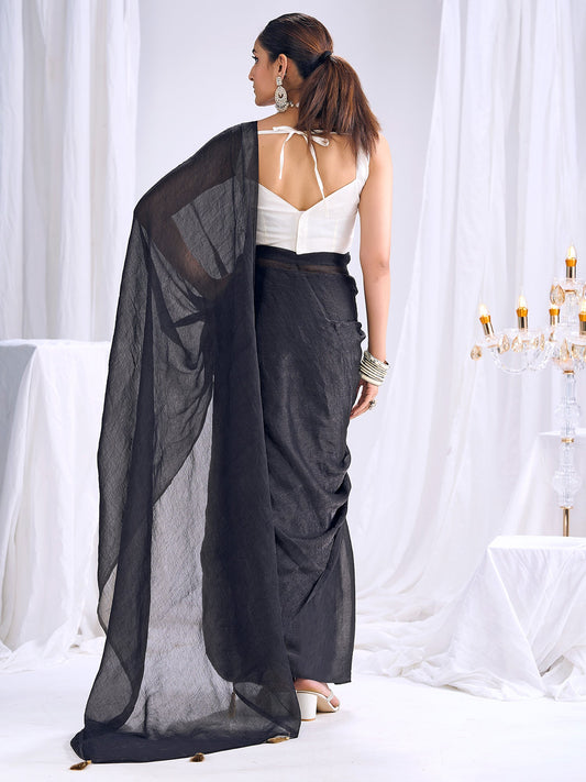 Black Organza Saree with Embroidered Blouse