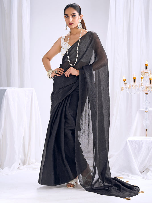 Black Organza Saree with Embroidered Blouse