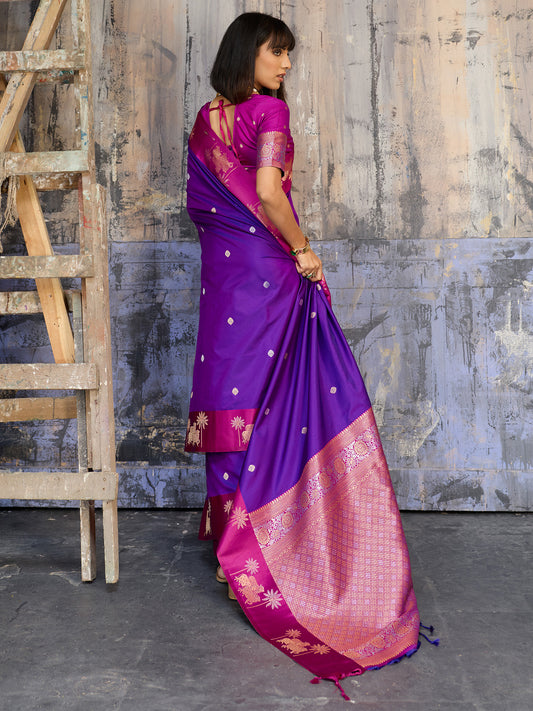 Violet & Pink Banarasi Silk Blend Saree
