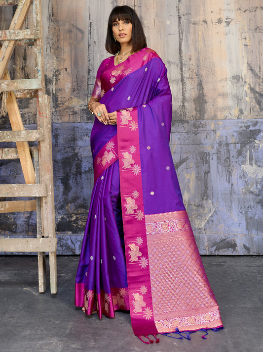 Violet & Pink Banarasi Silk Blend Saree