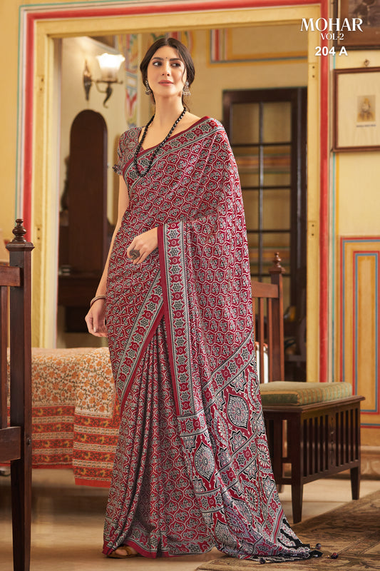 Bold Ajrakh Pallu Sarees