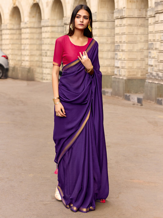 Royal Purple Chiffon Saree&nbsp;