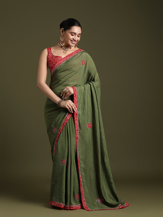 Georgette  Embroidered Border Saree