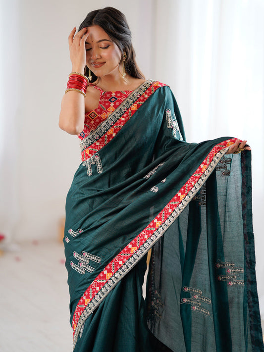 Teal Silk Saree with Patola Border