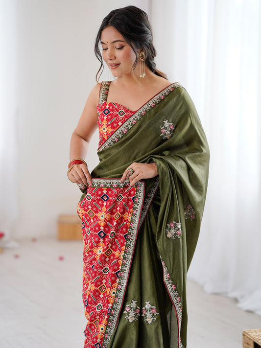 Silk Saree with Patola Print Blouse
